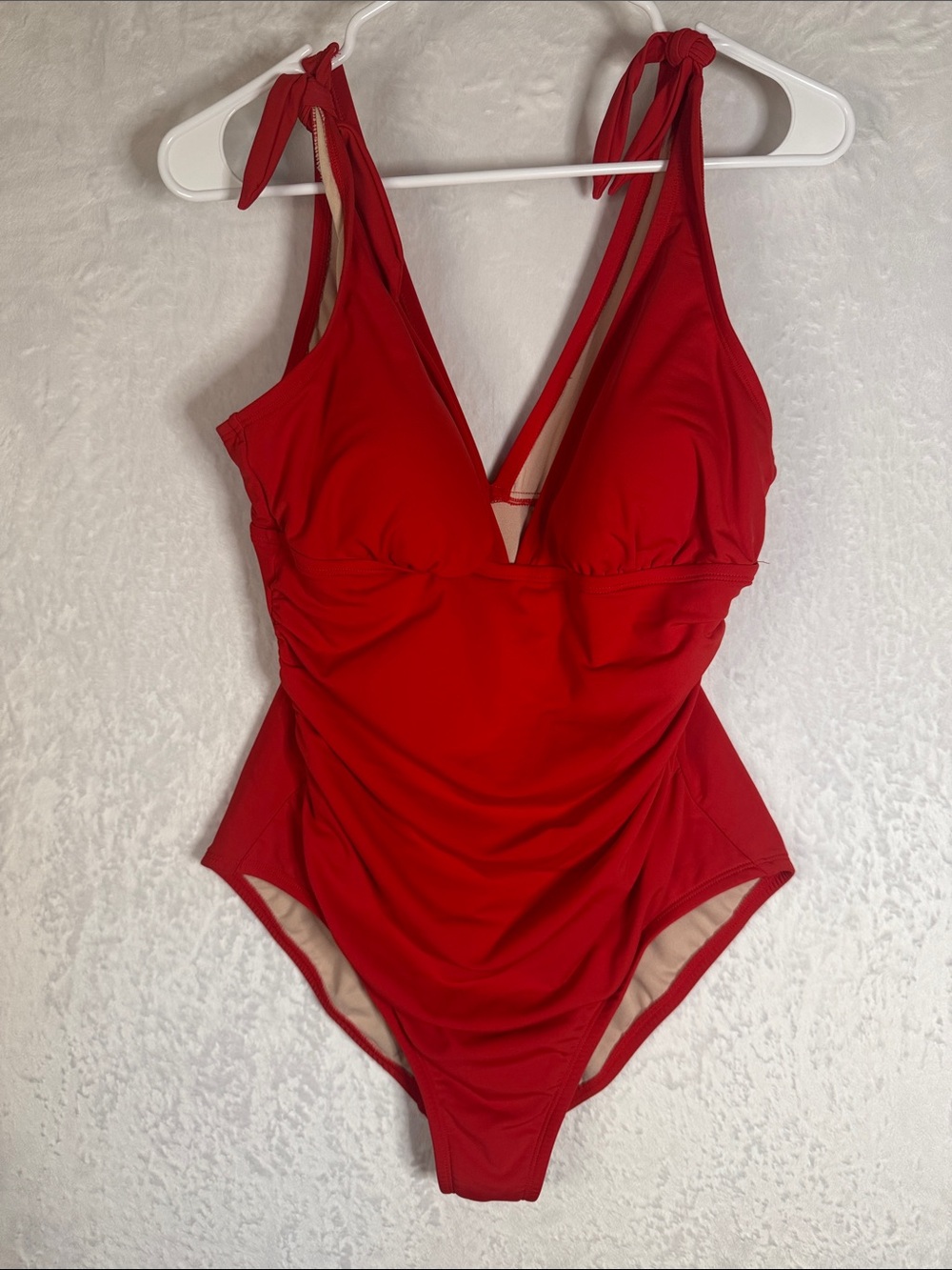 Kona Sol Large Red V-Neck One-Piece Swimsuit with Tie Straps